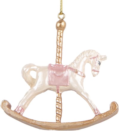 Clayre & Eef Kersthanger Hobbelpaard 8x2x7 cm Wit Kunststof