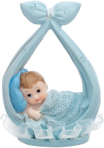 PARTYDECO - Beeldje kleine jongen in blauwe sjaal 11 cm voor doop