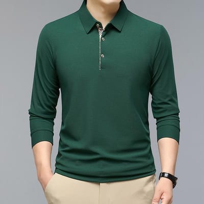 Herfst Nieuwe Heren Trui Effen Kleur Middenleeftijd Polo Kraag Lange Mouw T-shirt Slim Onderhemd Heren XXXL