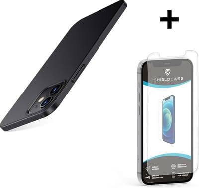 ShieldCase Hoesje geschikt voor Apple iPhone 12 Mini ultra thin case - 5.4 inch - zwart - Lichtgewicht Telefoonhoesje - Stijlvolle en Dunne Case + Glazen Screenprotector