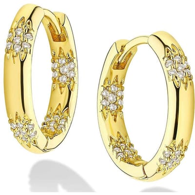 Huitan Boucles d'oreilles cercle délicates couleur or pour femme Chic Élégant Bijoux de mode avec zirconias brillants Créoles délicates Accessoires beige