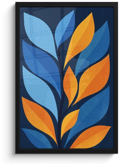 Poster in lijst - Fotolijst 40x60 cm - Posters - Abstract - Bladeren - Blauw - Posterlijst zwart - Decoratie - Wanddecoratie woonkamer - Muurdecoratie slaapkamer