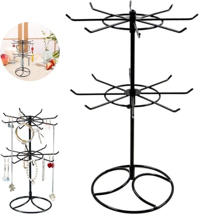 Rayong 2 Tier Jewellery Stand Rotating Chain Stand for Earrings, Necklaces, Rings, Bracelets - ShopVlot