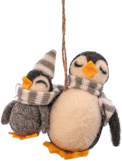 Mama pinguïn met baby vilten kersthanger - Sass & Belle