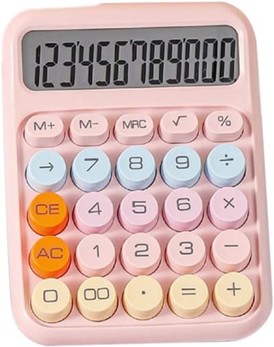 Mechanische Rekenmachine - Groot Display - Kantoor School - Grote Ronde Knoppen - 18 x 12 x 4 cm - Roze