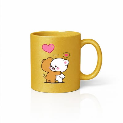 Schattige Knuffelende Beren Liefde Mok 330ml – Gouden Keramische Koffiemok met Hartjes Design – Romantisch Cadeau voor Vriend, Vriendin of Valentijn