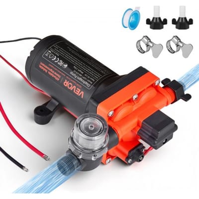 VEVOR Rv-Waterpomp, 12 V Dc 6 Gpm (22,7 L/Min), 4-Kamer Zelfaanzuigende Membraanwaterpomp met Automatische Drukschakelaar, Maximale Druk 70 Psi, Op Aanvraag voor Rv, Caravan, Boot, Jacht, Autowassen