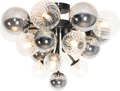 QAZQA bonnie - Art Deco Plafondlamp - 10 lichts - Ø 52 cm - Zwart - Woonkamer | Slaapkamer | Keuken