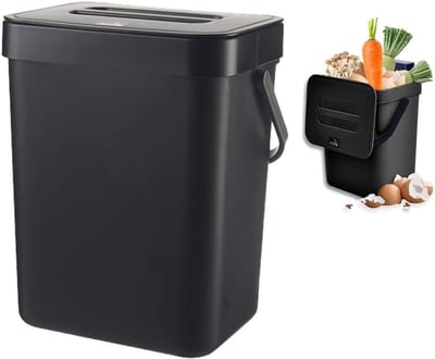 Keukenafvalbak – Gft-bak – Kleine afvalbak met deksel (3 liter) – Keukenafvalbak – Luieremmer – Geurdichte aanrechtbak – Hangende compostbak – Geschikt voor keuken, huis en kantoor – zwart
