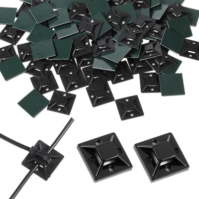 Dailygoods - TIESOME 100 stuks zelfklevende sokkels voor kabelbinders, 30 x 30 mm, zelfklevende kabelhouder, PE kabelbinderhouder voor kabelmanagement (zwart)