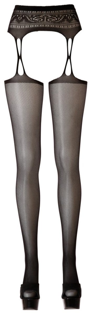 Cottelli Collection – Naadloze Jarretel Gordel met Net Kousen voor Gewillige Look – Maat S/M - Zwart