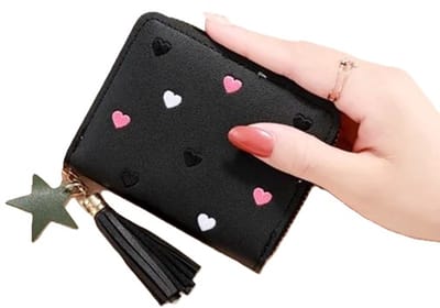 Dames Portemonnee & Pasjeshouder Met Hartjes I Voor 8 Pasjes I Creditcardhouder I Met Geldvak I Pasjes Houder I Wallet I PU Leer I Zwart