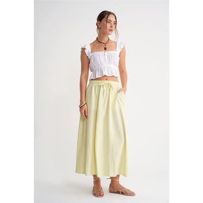 Hoge Taille Poplin Rok met Touwtje Detail
