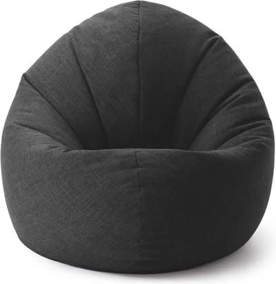 Lumaland 2-in-1 linnen zitzak voor binnen, ronde comfortabele zitzak voor binnen, 300 l vulling, 120 x 80 x 75 cm, linnenlook en feel, grijs