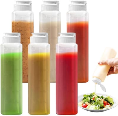 Dailygoods - 6 stuks knijpflessen, 300 ml, knijpfles, sausfles, BPA-vrij, knijpfles voor sauzen, doseerfles, spuitfles, 10,5 oz, lekvrije flessen voor ketchup, hete sauzen, grill