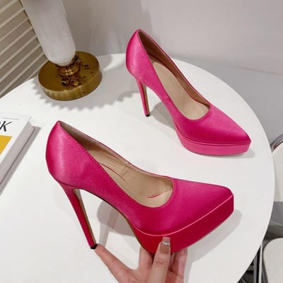 Satijnpumps Dames Puntige Neus Mode Catwalk Platform Hoge Hakken Vrouwelijk Sexy Feestjurk Promschoenen Instapper Stiletto Pumps 35 pink