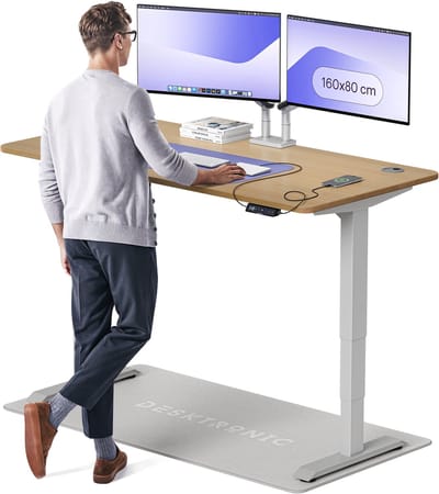 Desktronic HomePro Zit-sta Bureau Elektrisch In Hoogte Verstelbaar, 160x80 cm Massief Eiken/Grijs, Stille Dubbele Motor, Hoogte 62-126cm
