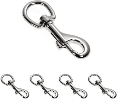 karabijnhaak draaikop met wervel en draaischarnier, boutkarabijnhaak voor hondenlijn, gelegeerd staal zilver, lengte 68 mm, oog 16 mm, 4 stuks voor Paracord 550 hondenhalsband en hobbygebruik