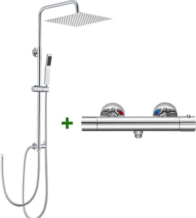 Auralum Max Regendouche RVS - Doucheset - Inclusief thermostaatkraan -10 inch Douchekop - Compleet Regendoucheset - Verstelbare Hoogte 72-110 cm - Waterbesparend - Chroom