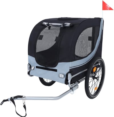 STILVORA Fietskar Veiligheidskoppeling – 125 x 68 x 92 cm – Staal En Oxford – Zwart Grijs – Voor Honden Tot 40 Kg – Opvouwbaar