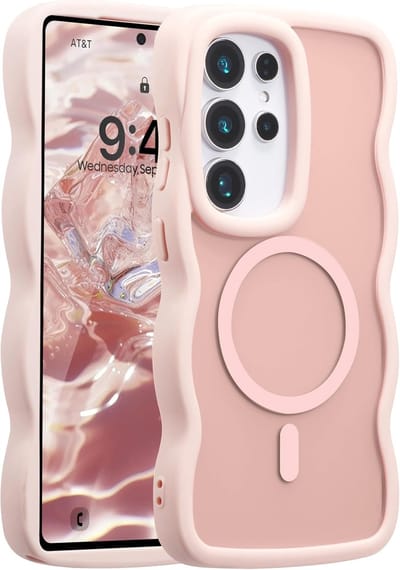 YPCd MagSafe Hoesje Geschikt voor Samsung Galaxy S24 Ultra – Shockproof TPU – Curly Wave Backcover – Anti-Slip – Roze