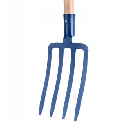 KADAX Hooivork, grafvork met D-greep, mestvork met kop van hoogwaardig staal, ergonomische vork voor tuin, vork, spad, onkruid, stenen, tuinvork, houten steel