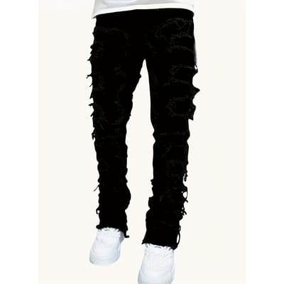 Duurzaam ontwerp, slim fit geborduurde jeans voor heren - stretchdenim, casual stijl, machinewasbaar - perfect voor alle seizoenen M black