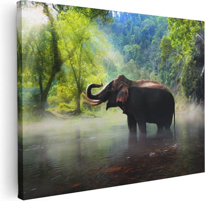 Artaza Canvas Schilderij Olifant In Rivier - 40x30 cm - Klein - Wanddecoratie Dieren - Muurdecoratie Jungle - Kamer Accessoires