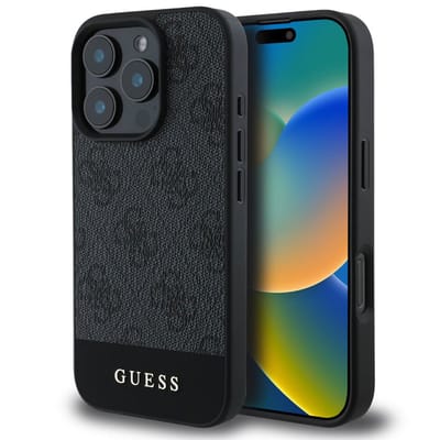 Guess 4G Bottom Stripe Hoesje Geschikt voor Apple iPhone 16 Pro - Back Cover Zwart