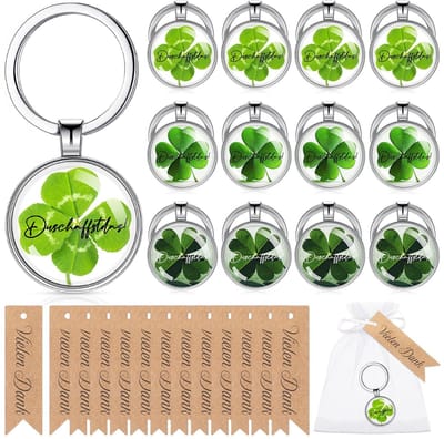 Dailygoods- Kerstcadeaus Set van 16 - Sleutelhanger Klaverblad - Bedankcadeaus voor Collega's - Geluksbrenger - Eenvoudig Design - Materiaal: Legering/Glas
