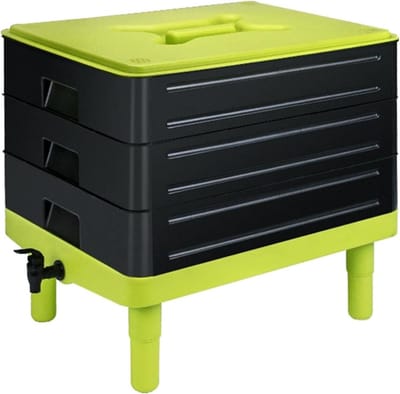 Wormencompostbak - Keukencomposter - Afval recyclen - 3-laags systeem - Royale capaciteit - Zwart