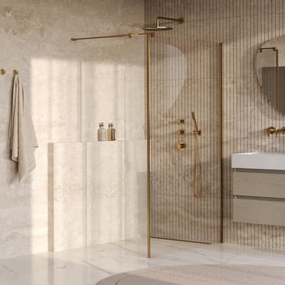 Brauer Oblivion - Inloopdouche - Helder Glas - 110 x 200 cm - met Zijwand 40 cm - incl. Glascoating - PVD Goud Geborsteld
