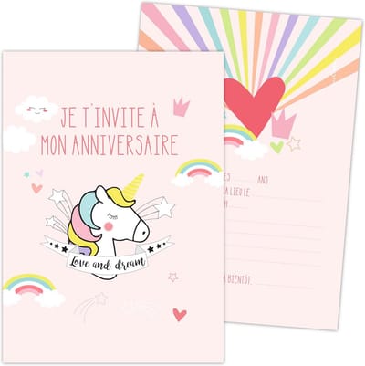 Uitnodigingskaarten Eenhoorn - Set van 8 kaarten voor Kinderverjaardag - Roze - Themafeest