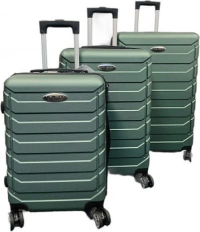 Nicomar Travelmaster 3 delige kofferset L, M, S Donker groene harde koffers met dubbele spinwielen Hardcase maat L: 74 x 49 x 30 cm, M: 64 x44 x 27 cm, S: 55 x 38 x 23 cm