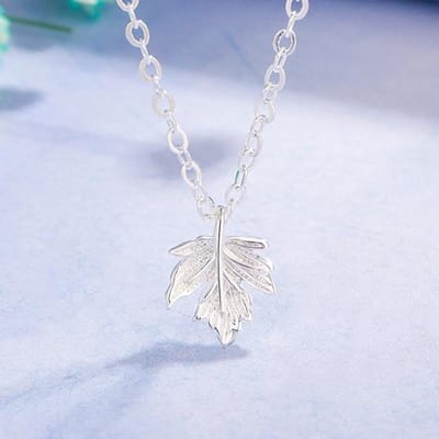 S925 Zilver 45cm Ketting Ahornblad Hanger Voor Vrouwen Bohemen Blad Ketting Plant Zilver 925 Ketting Naszyjnik wit
