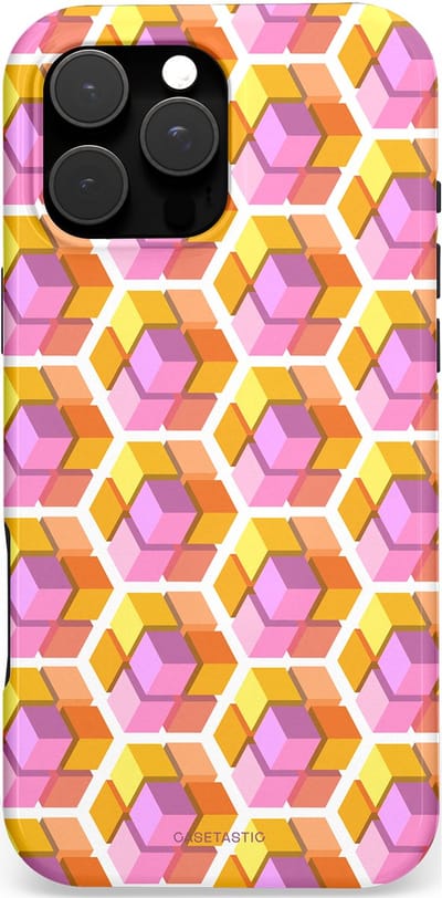 Casetastic hoesje geschikt voor Apple iPhone 16 Pro Max - MagSafe - Dubbellaagse bescherming - Pastel Hex Kunst - Fashion Case - Okergeel Lila Perzik Wit