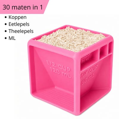 Alles-in-1 Maatbeker Kubus – Multifunctionele Measuring Cube – Keukenhulp voor Koken en Bakken – Maatlepels en Maatbekers in Één – 30+ Maataanduidingen – BPA-vrij – 8,9 cm – Roze
