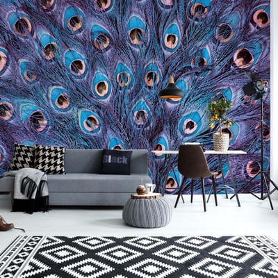 Fotobehang - Vlies Behang - Pauw - Muur van Veren - 416 x 290 cm