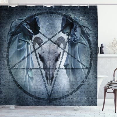 ABAKUHAUS Horror Huis Douchgordijn – Blauw, 175x220 cm