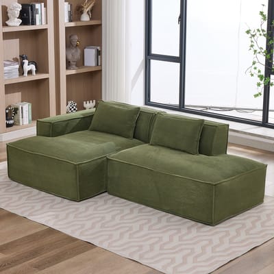 MODENUIT Zitbank 235 cm - Compact Met Verend Zitkussen - Voor Woonkamer, Appartement En Kantoor - Polyester Groen