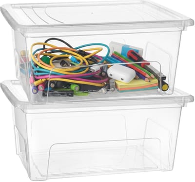 Plasticforte Opslagbox Easy met deksel - 2x - 19 Liter - 44 x 20 x 34 cm - transparant - kunststof