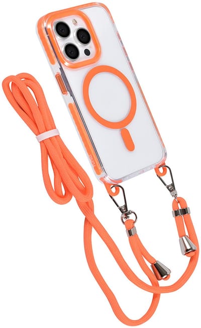 TUNIQ telefoonhoesje voor Apple iPhone 15 Pro - MagSafe backcover met koord - Oranje