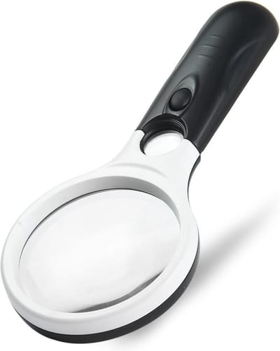 Handloep | vergrootglas met verlichting (3xAA exclusief) | grote lens vergroot 3x | kleine lens vergroot 45x | zwart/wit