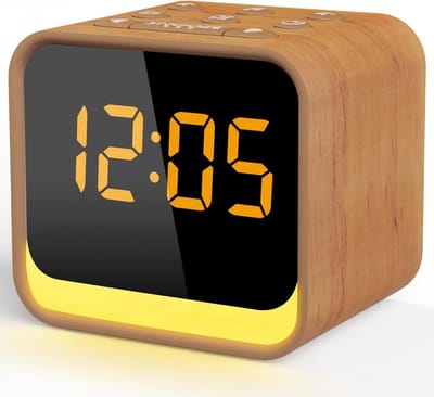 Neveda Digitale Wekkerradio met Nachtlamp licht - Wekkers Digitaal op Netstroom - Slaapkamer - Bruin houtlook