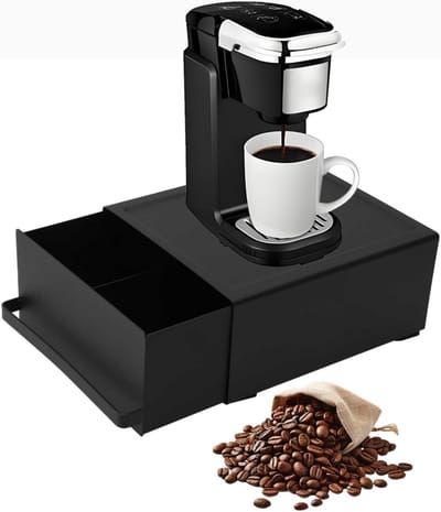 Emvae Capsulehouder - Koffie capsules houder - Koffiecapsulelade - Koffiemachine Standaard - Uitschuifbaar - Metaal - 27,5 x 22 x 11,5 cm - Zwart