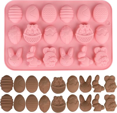 1 stuks chocoladevorm voor paaseieren van siliconen, 18 vormen in eivorm, konijnenkop, mand voor Pasen, chocolade, snoep, koekjes, gelei