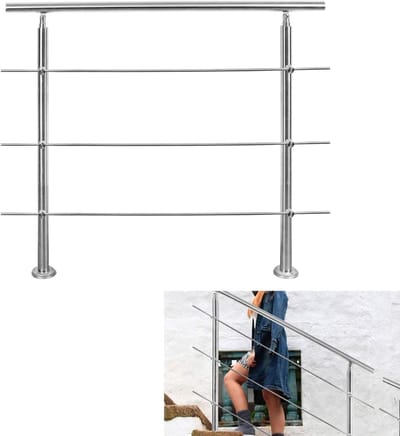 Roestvrijstalen wand- en trapleuning buiten – verstelbare hoek, 80-180 cm, 0-5 dwarsbalken, weerbestendig voor balkon, terras en tuin
