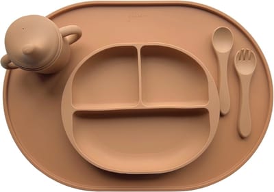 4-delig Servies set – Kraamcadeau – Siliconen - Kinderservies - Taupe