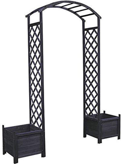 Rozenboog Hout - Klimhulp Tuinboog - Planten Decoratie - Met Geïntegreerde Bloembakken - 179 x 41 x 208 cm - Zwart