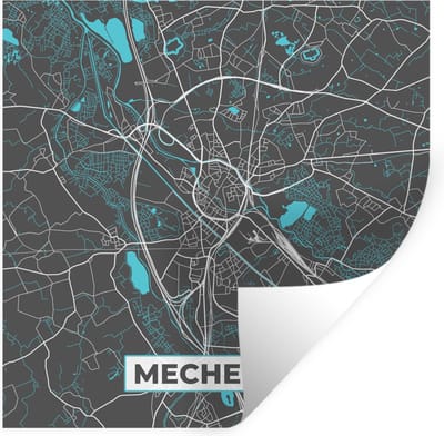 Muurstickers - Sticker Folie - Kaart – Plattegrond – Stadskaart – Mechelen – België - Grijs - 100x100 cm - Plakfolie - Muurstickers Kinderkamer - Zelfklevend Behang XXL - Zelfklevend behangpapier - Stickerfolie